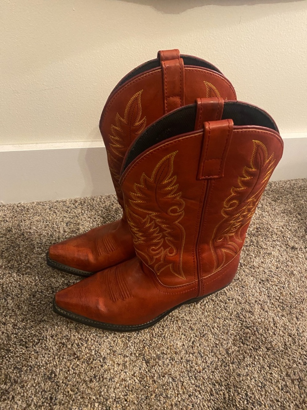 Laredo Women’s Red Western Cowboy Boots with Yellow Stitching